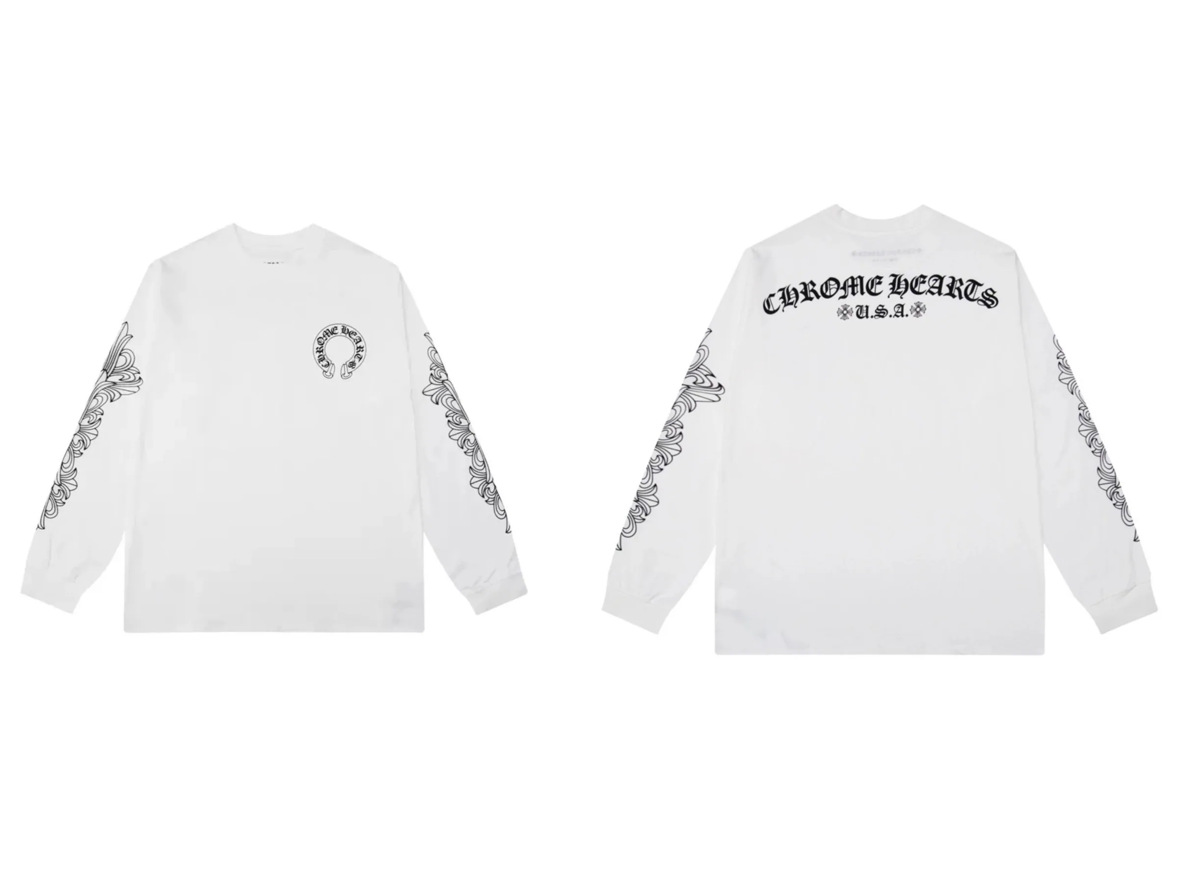 Chrome Hearts Horseshoe Floral Cross Long Sleeve T-Shirt White