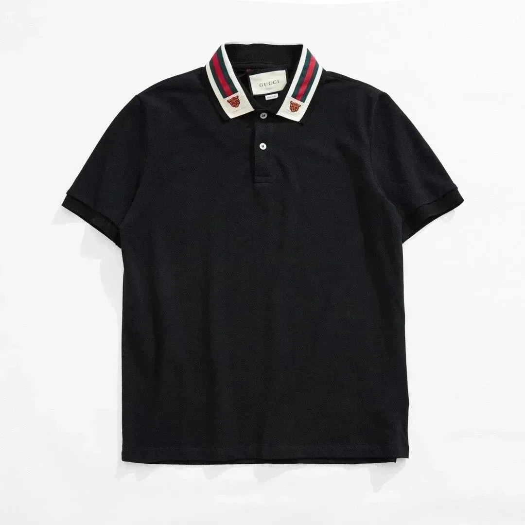 Gucci Polo Shirt with Tiger-Embroidered Web Collar