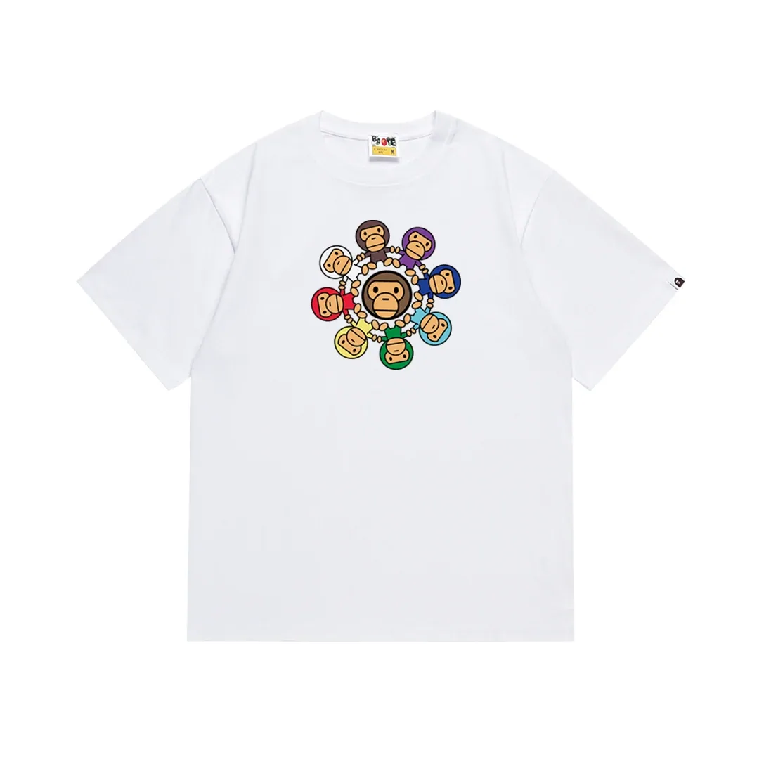 BAPE colorful monkey circle white T-Shirt