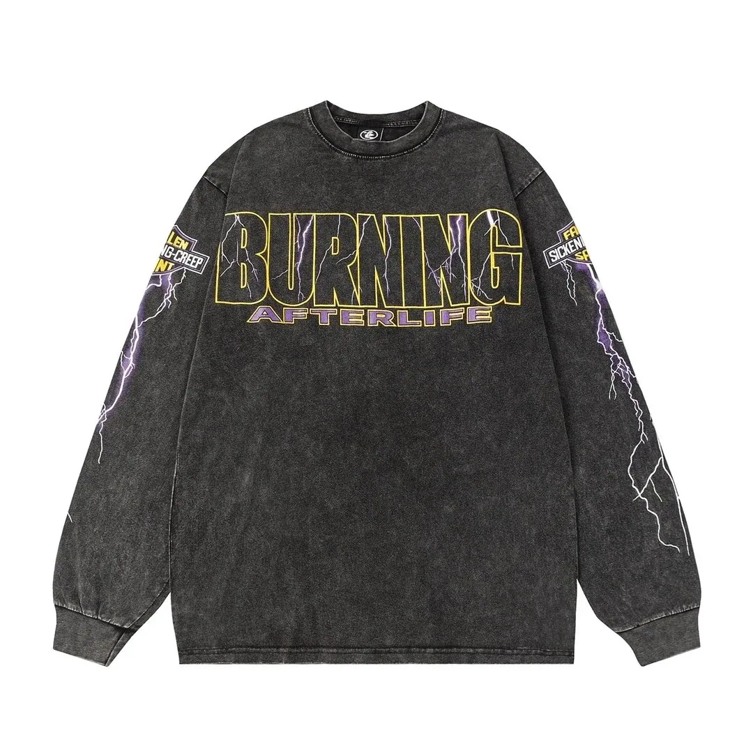 Burning Graphic Washed Long-Sleeve T-Shirt