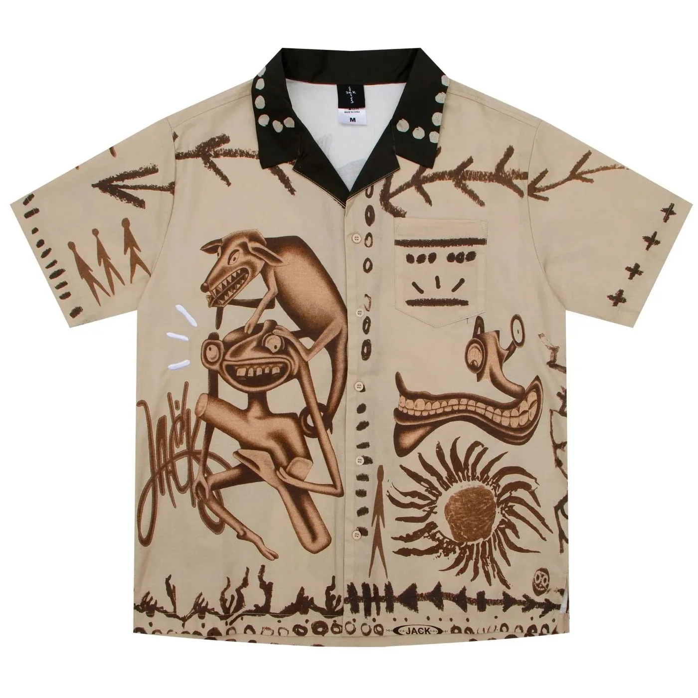 Travis Scott (Cactus Jack) Themed Hawaiian Open-Collar Short-Sleeve Shirt