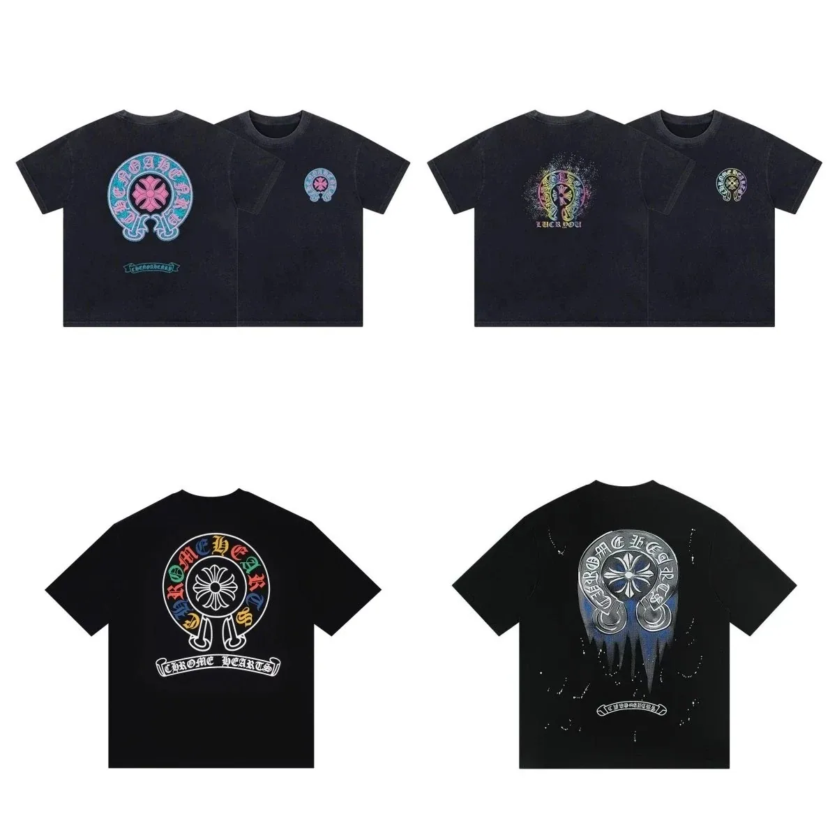 Chrome Hearts colorful horseshoe cross print short sleeve T-Shirt