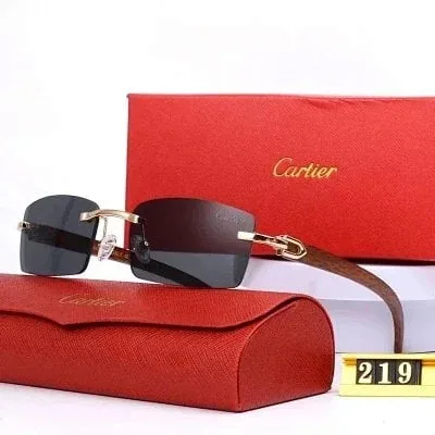 Cartier wood temple rimless multi-color sunglasses set