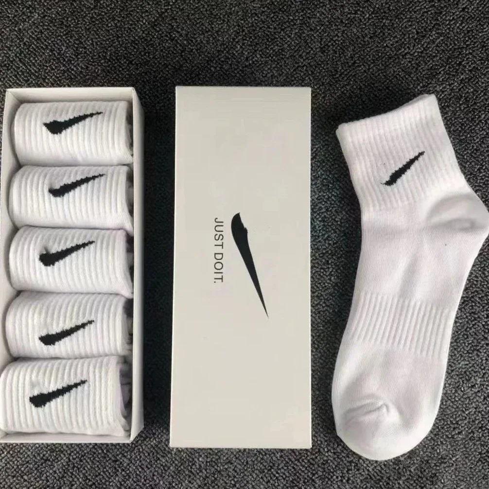 Nike white mid-calf sports socks gift box 5 pairs