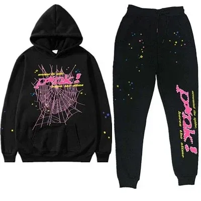 Sp5der Pink Web Hoodie Tracksuit