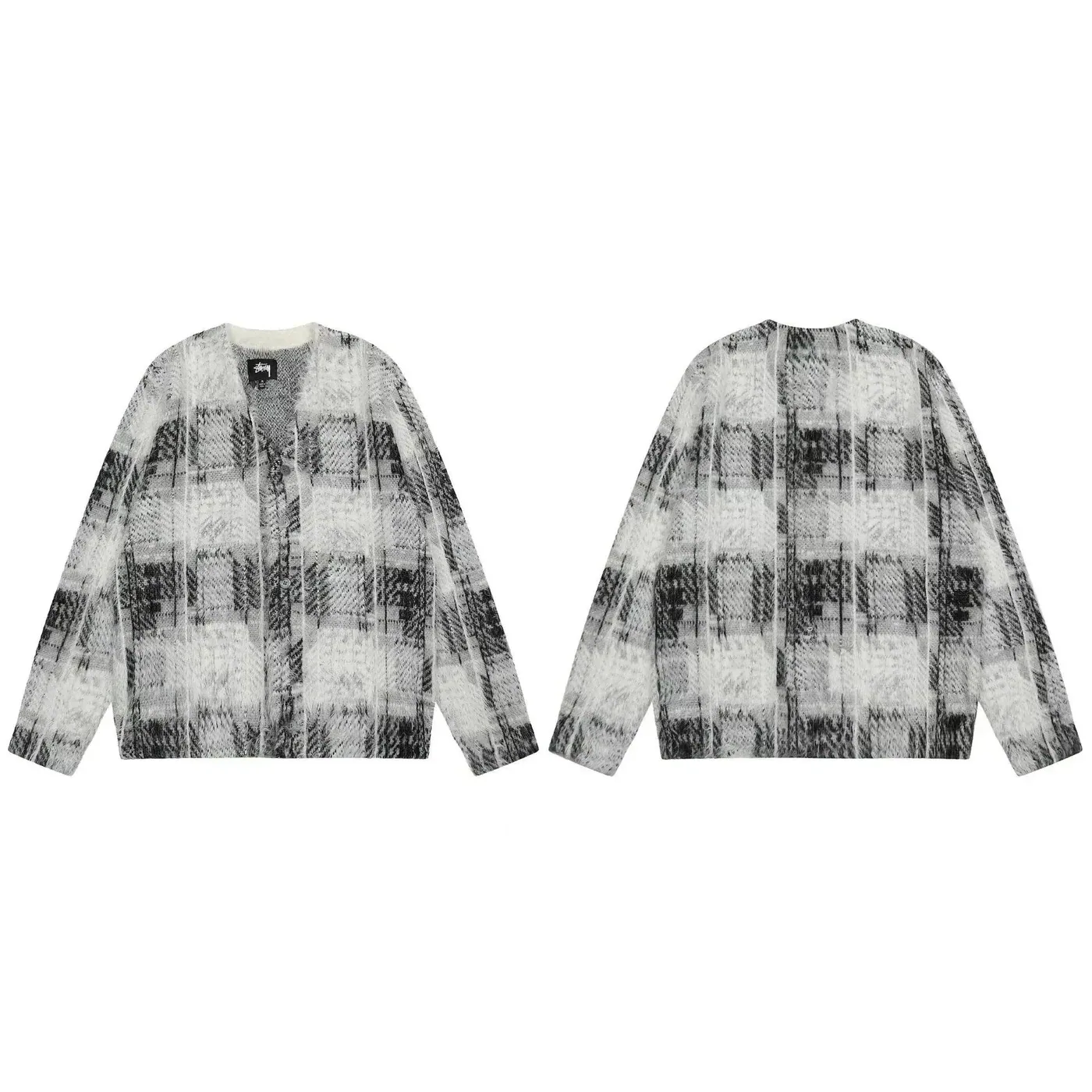 Stussy Black and White Plaid Cardigan
