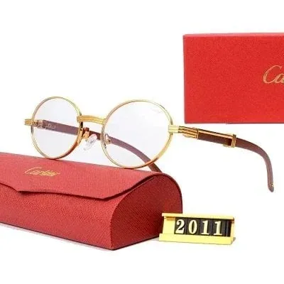 Cartier gold frame wood temple round optical glasses