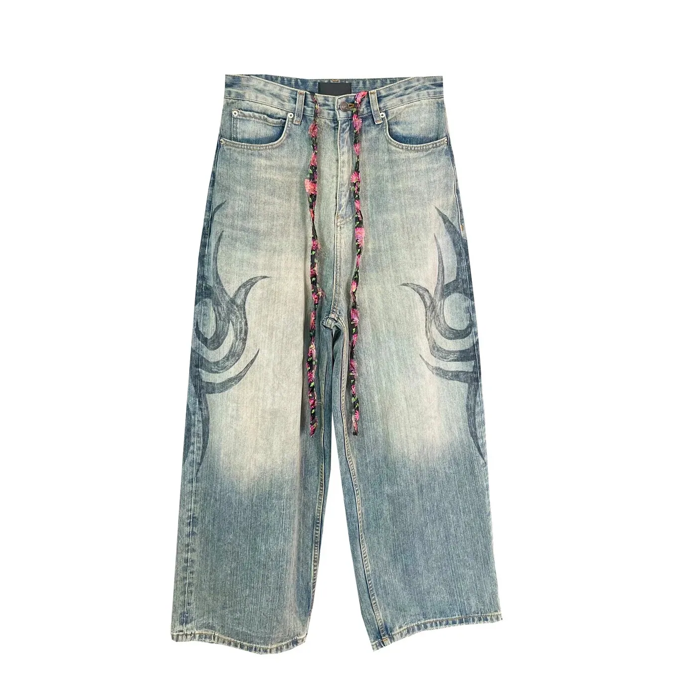 Tribal Print Wide-Leg Jeans