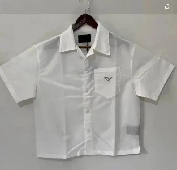 Prada-Style Cropped Short-Sleeve Cuban Collar Shirt