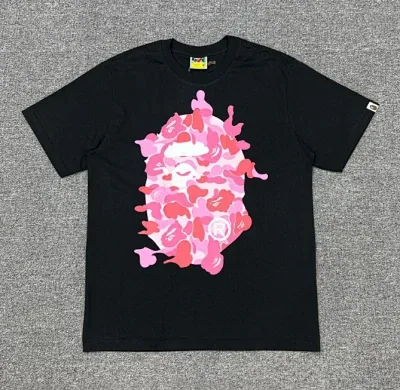 Bape Red Camo Ape Head Letter Print Black T-Shirt