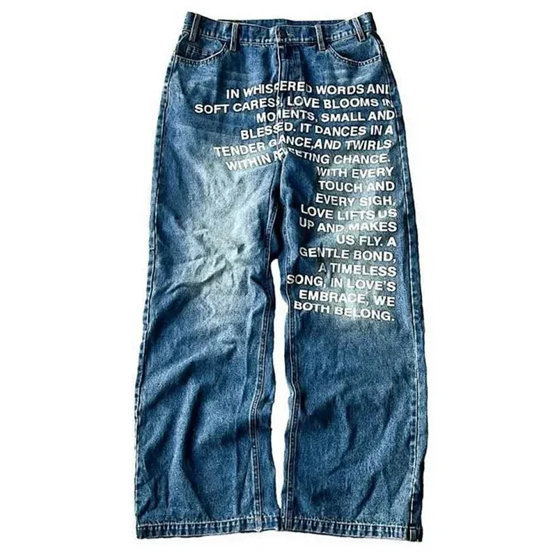 Poem Print Wide-Leg Jeans