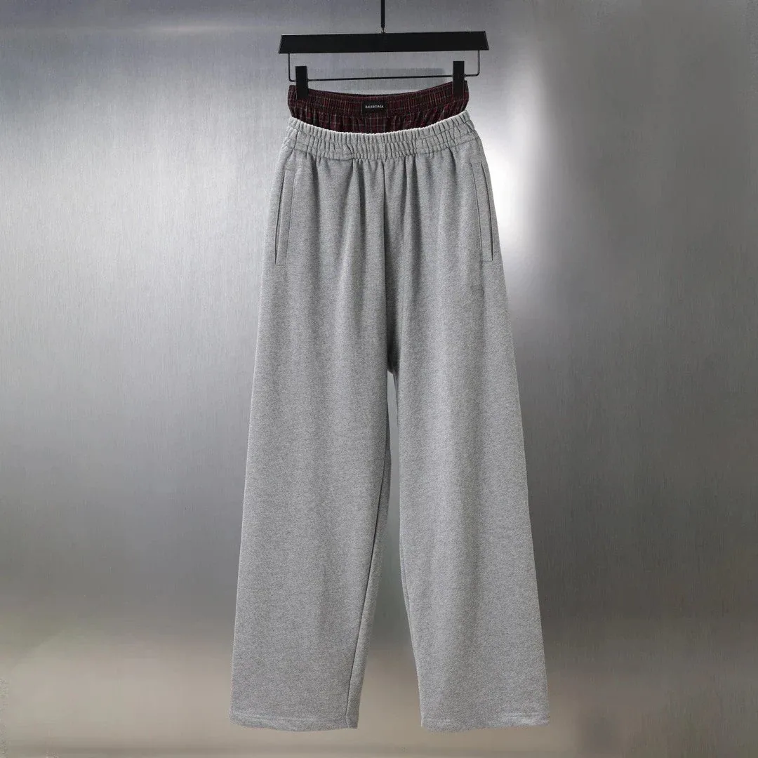 Balenciaga-Style Faux-Layered Waistband Wide-Leg Sweatpants