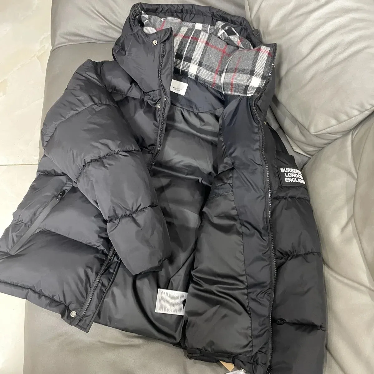 Burberry Check-Lined Hooded Puffer Jacket