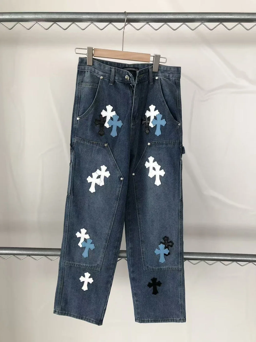 Chrome Hearts Multi-color Cross Leather Patch Cargo Jeans