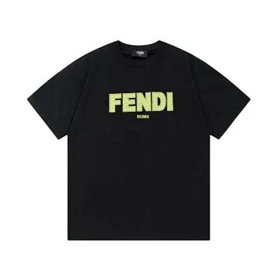 English：FENDI fluorescent green letter black T-Shirt