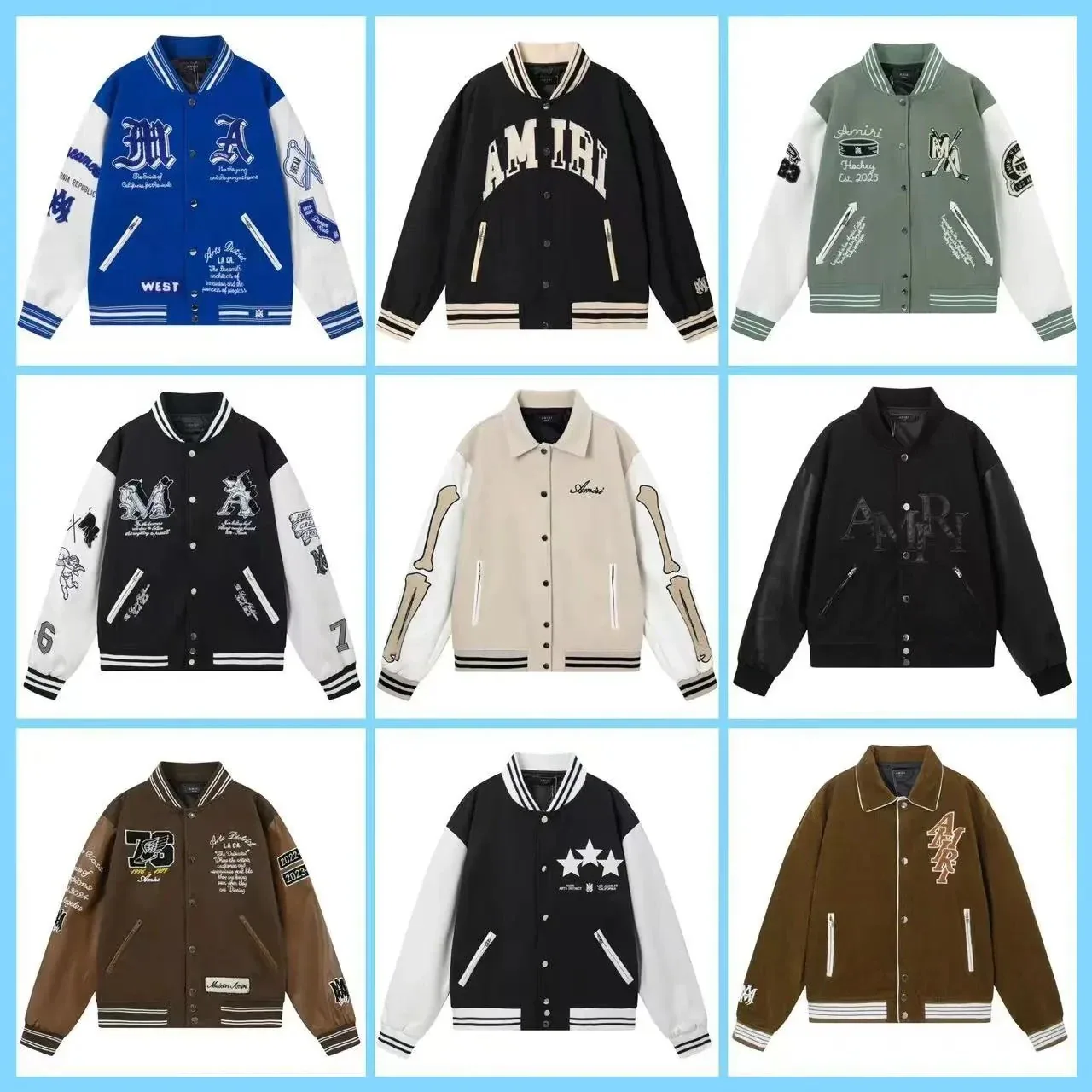 Amiri Multi-Style Embroidered Color Block Varsity Jacket