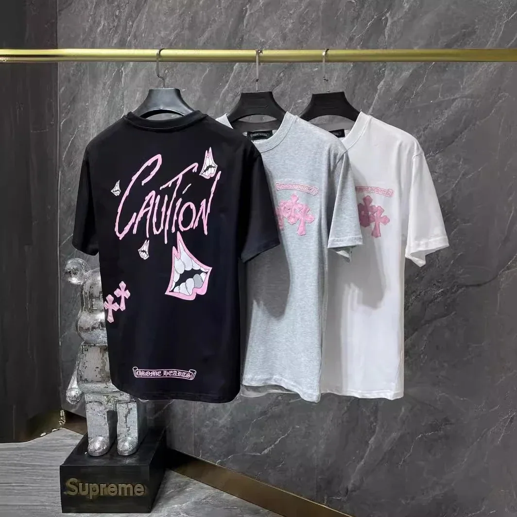 Chrome Hearts-Style "Caution" Theme T-Shirt (Sweet & Edgy Style)