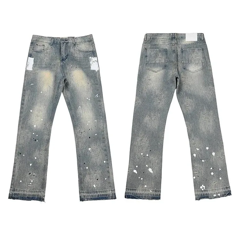 Star Print Washed Flared Jeans