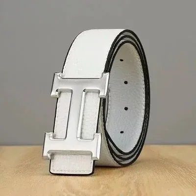 Hermes H Buckle Leather Belt White