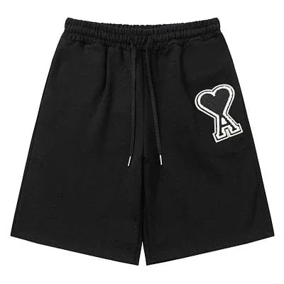 AMI black drawstring shorts with heart A logo