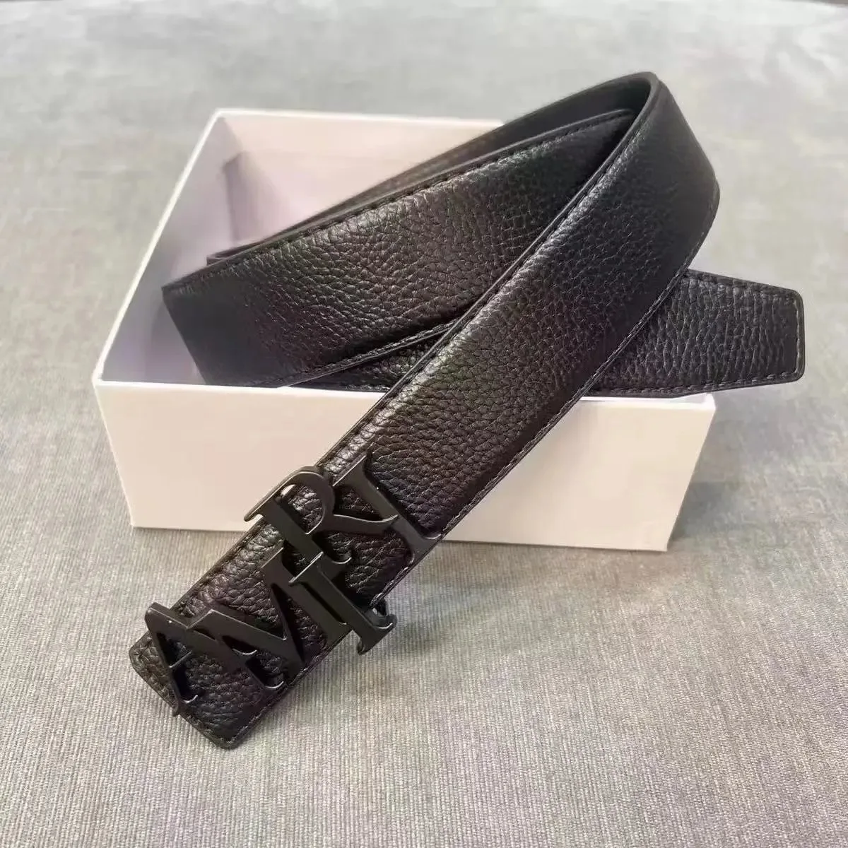 AMRI Black Leather Belt Black Buckle