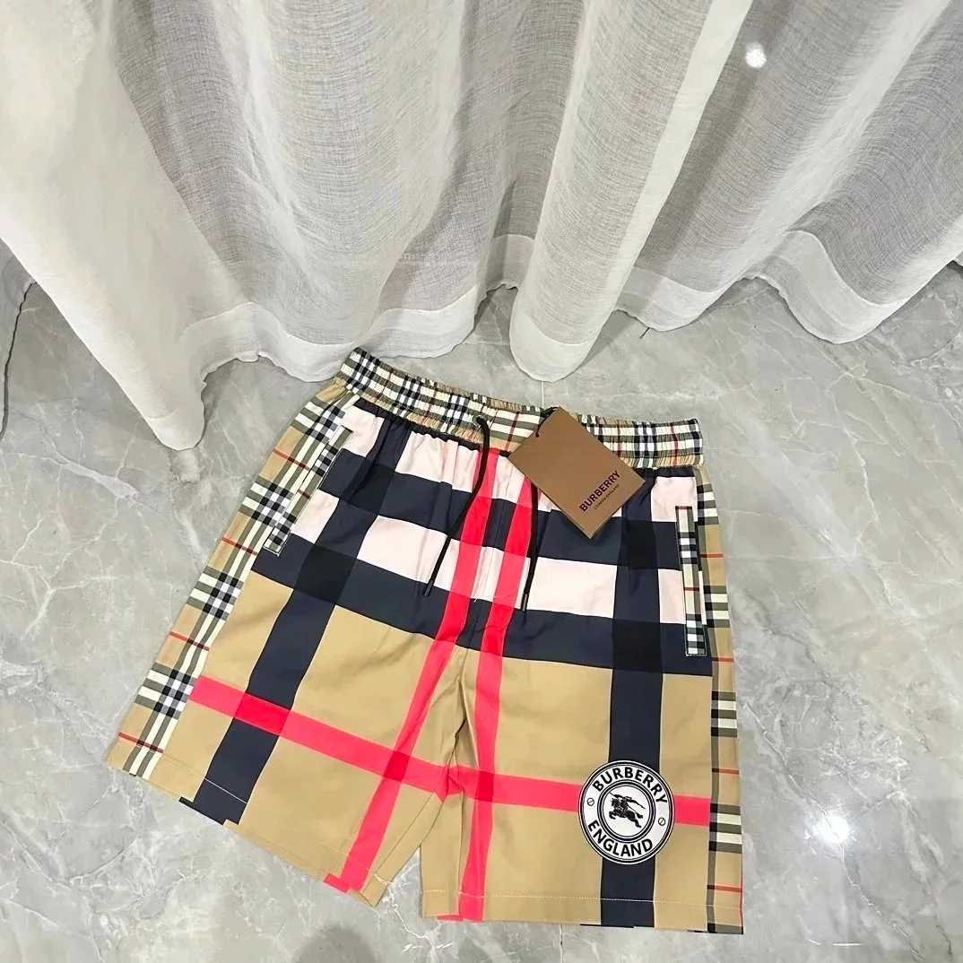 Burberry Check Nylon Shorts Beige Red