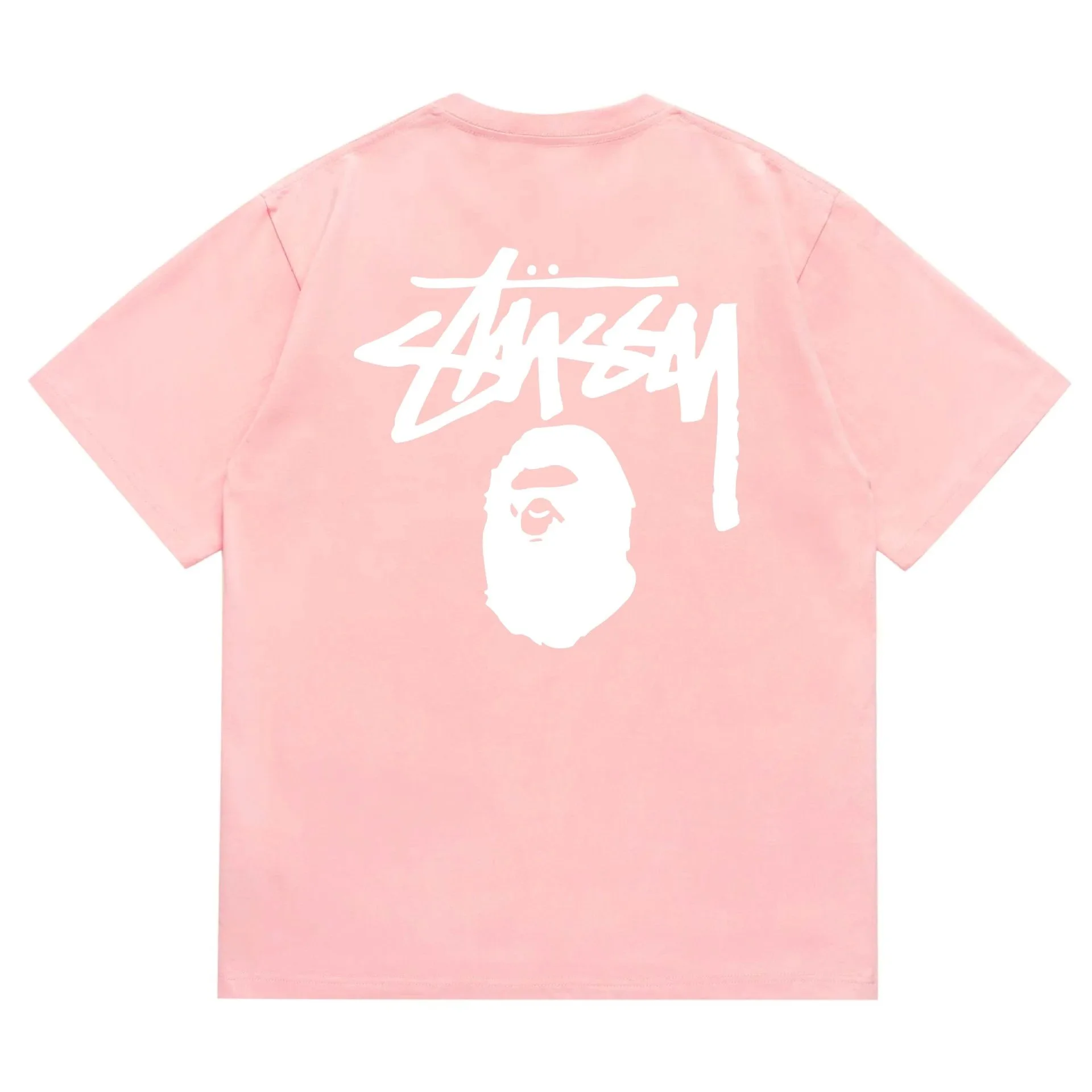 BAPE x Stussy Ape Head T-Shirt Pink/White