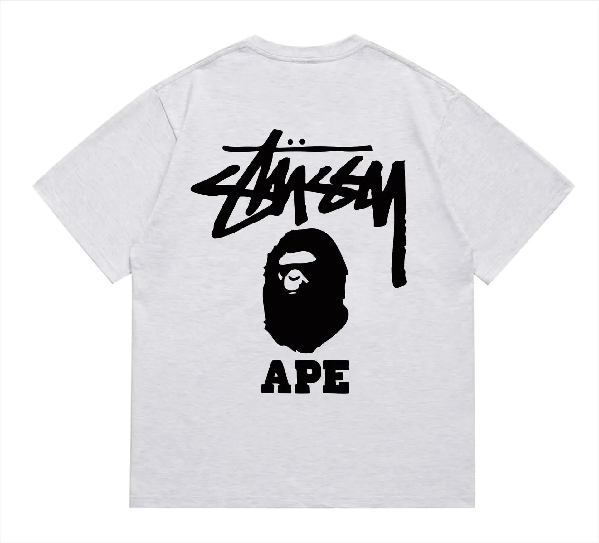 Stussy x BAPE Stussy x A Bathing Ape Grey and Black T-Shirt