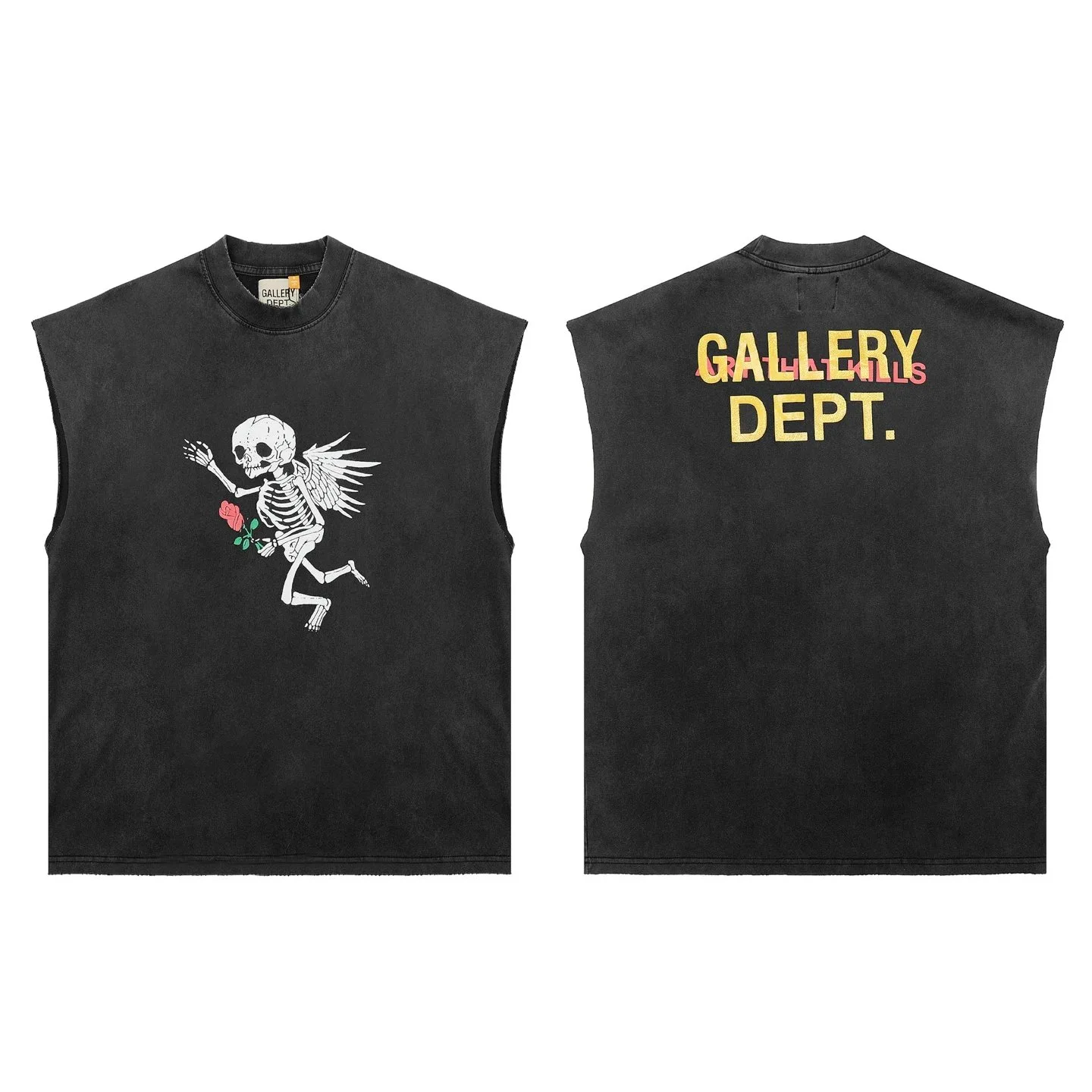 Gallery Dept. Art That Kills Skeleton Cherub Sleeveless T-Shirt Washed Black