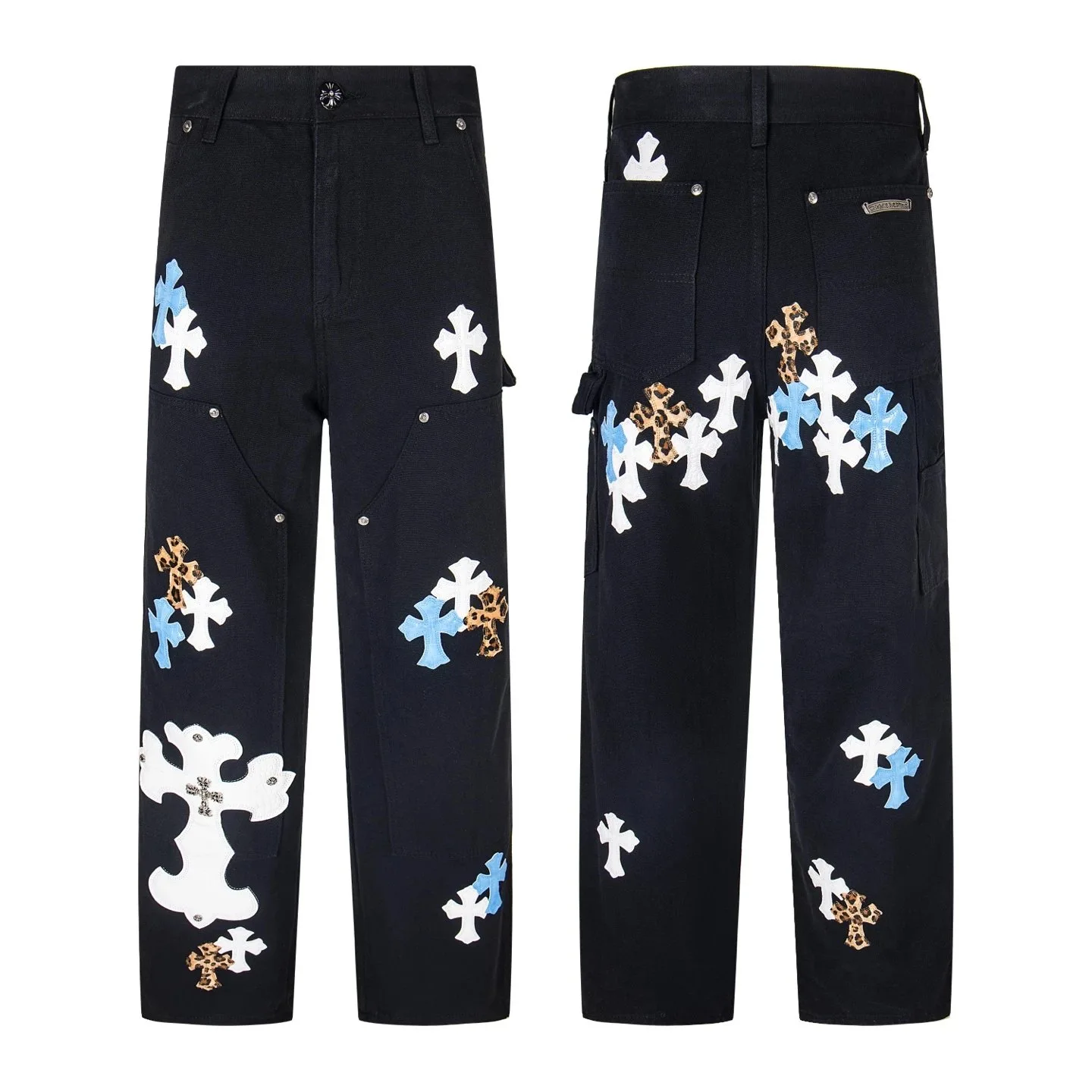 Chrome Hearts Multi-Color Cross Patch Black Jeans