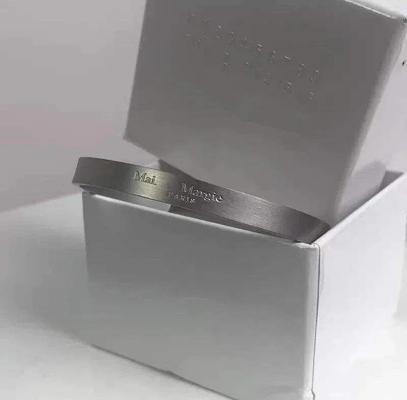 Maison Margiela Matte Engraved Logo Cuff Bracelet Silver