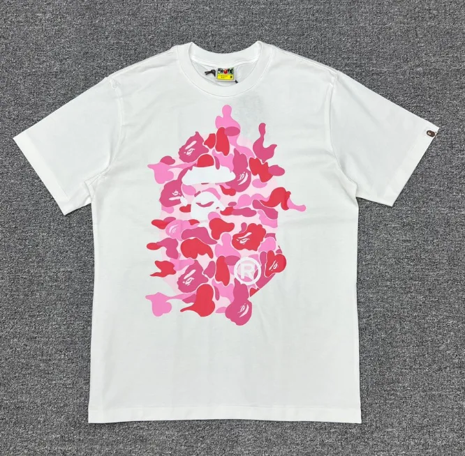 A Bathing Ape Pink Camo Ape Head T-Shirt White