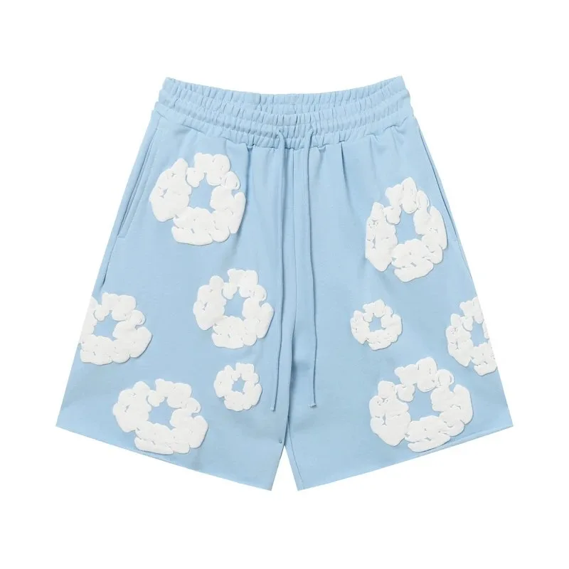 pomD Cotton Flower Applique Light Blue Shorts