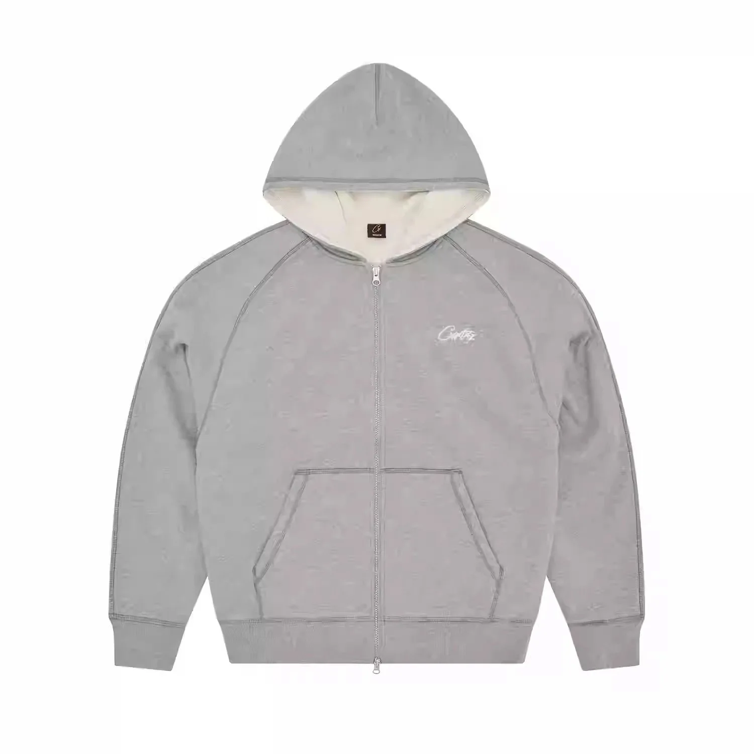 Corteiz Script Waffle Lined Zip Hoodie Grey