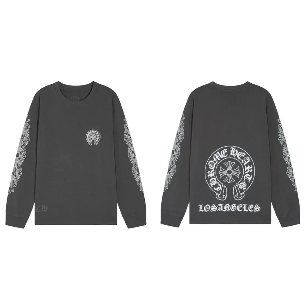 Chrome Hearts Los Angeles Horseshoe Floral Long Sleeve T-Shirt Washed Black