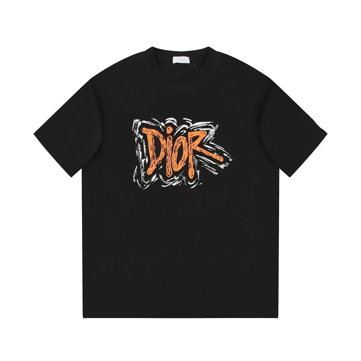 Dior Orange Brushstroke Logo T-Shirt Black