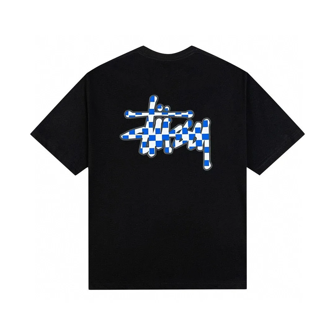 Stussy Checkerboard Logo Black T-Shirt