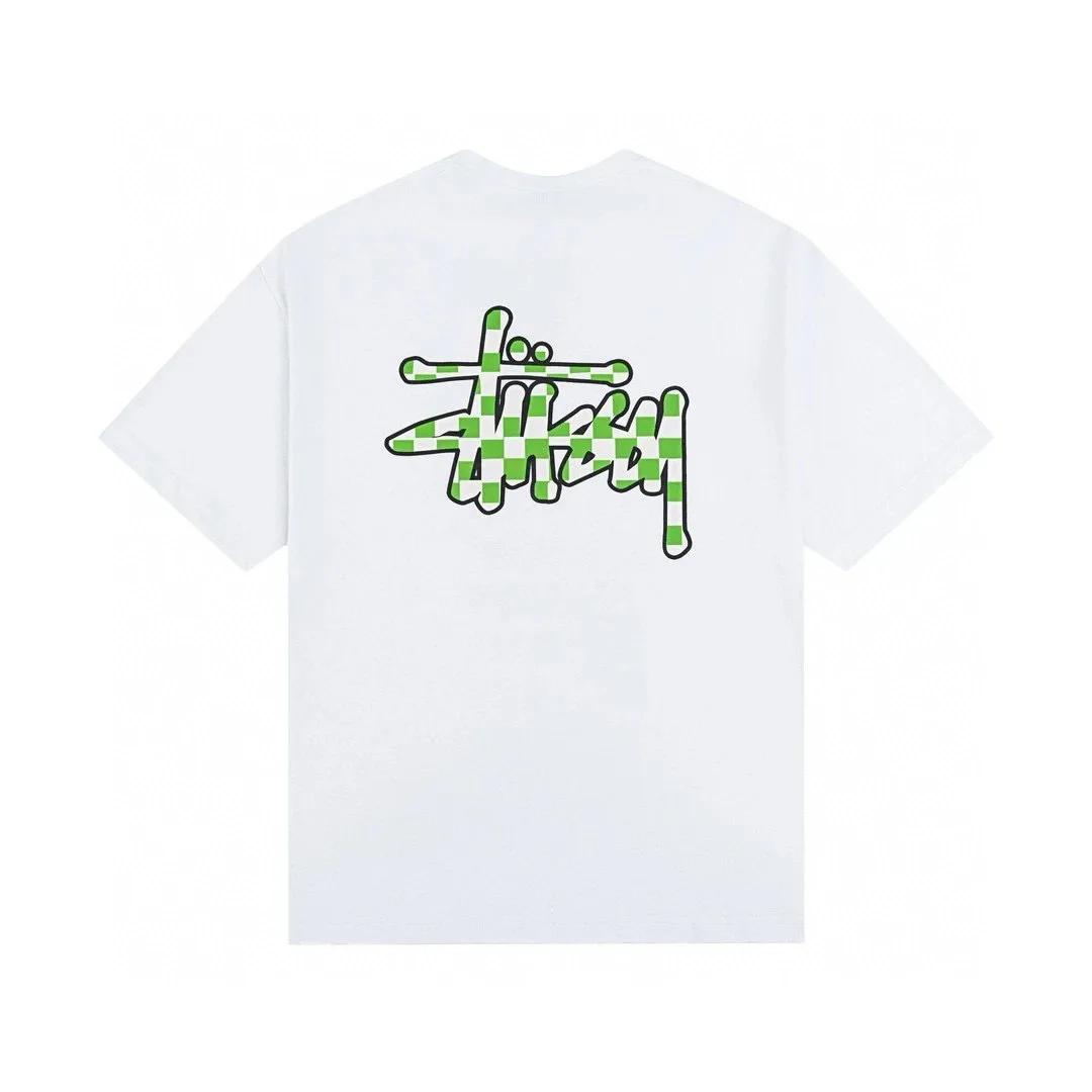 Stussy Checkerboard Logo White T-Shirt