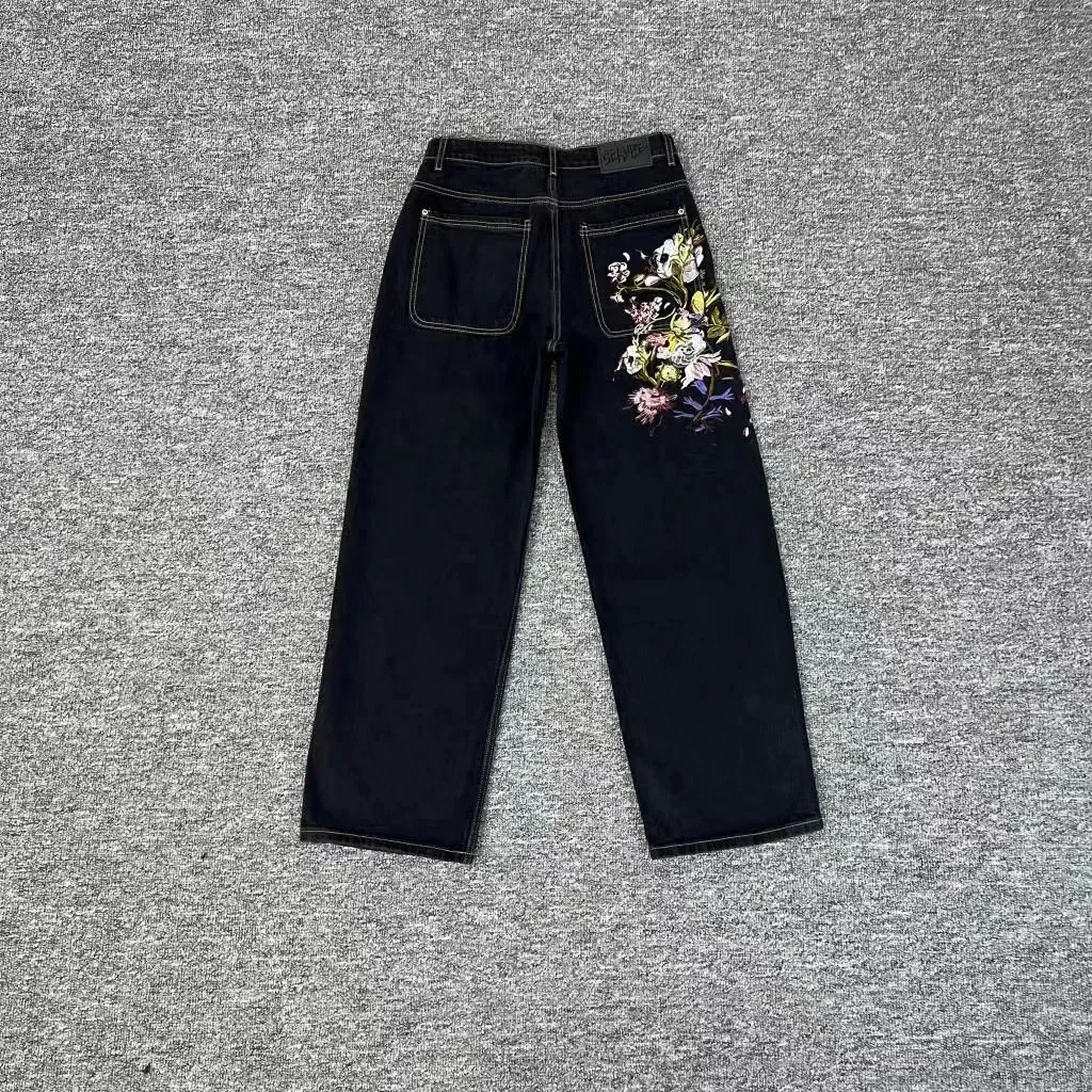 Unbranded Black Floral Embroidered Jeans