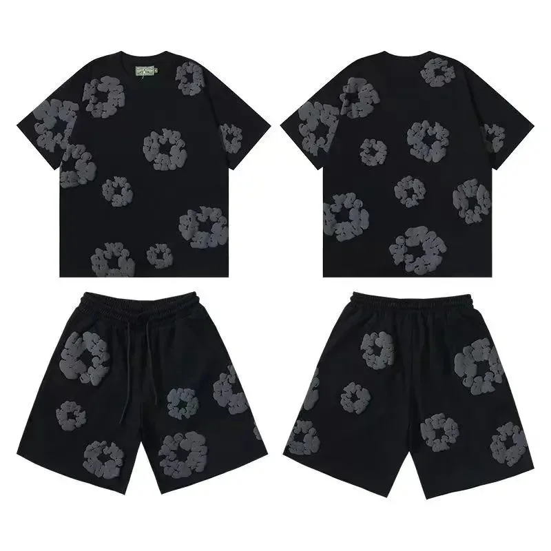 Denim Tears Cotton Wreath T-Shirt and Shorts Set Black Grey