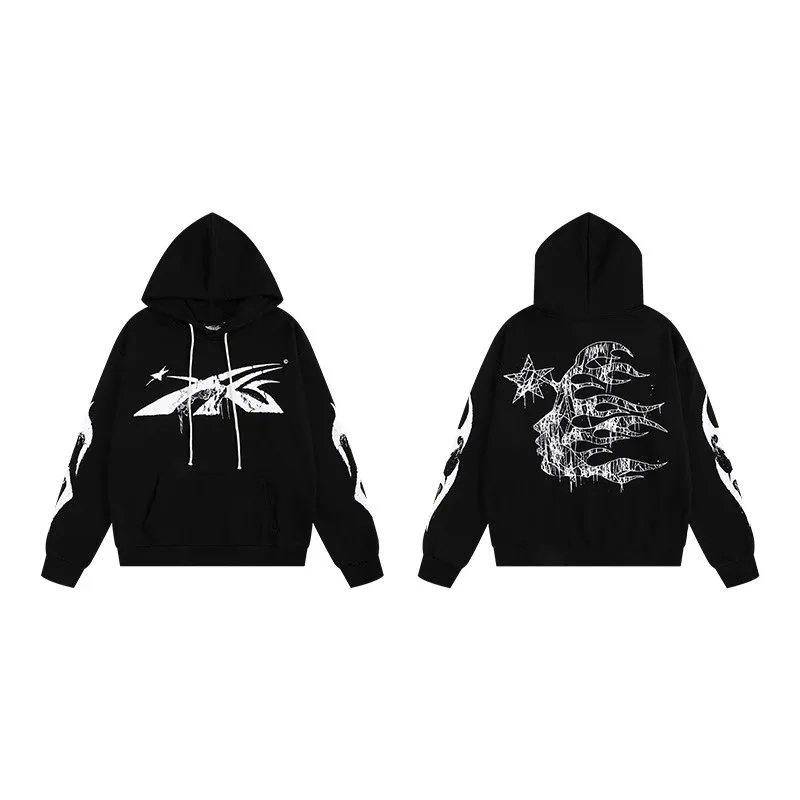 Hellstar Distressed Flame Face Hoodie Black