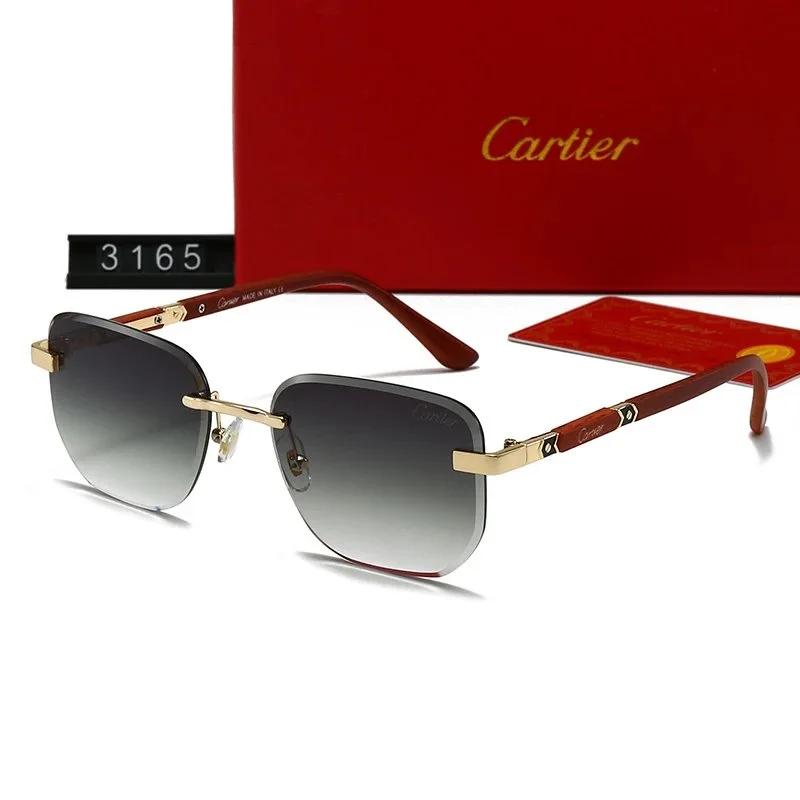 Cartier Rimless Wood Sunglasses Gold Grey Gradient