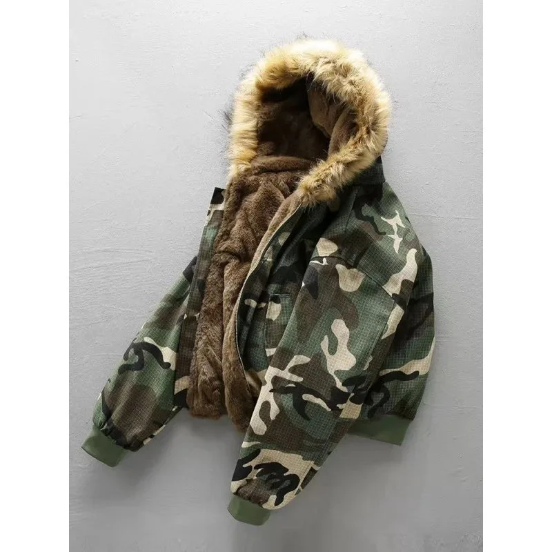 Camouflage Faux Fur Hooded Jackets
