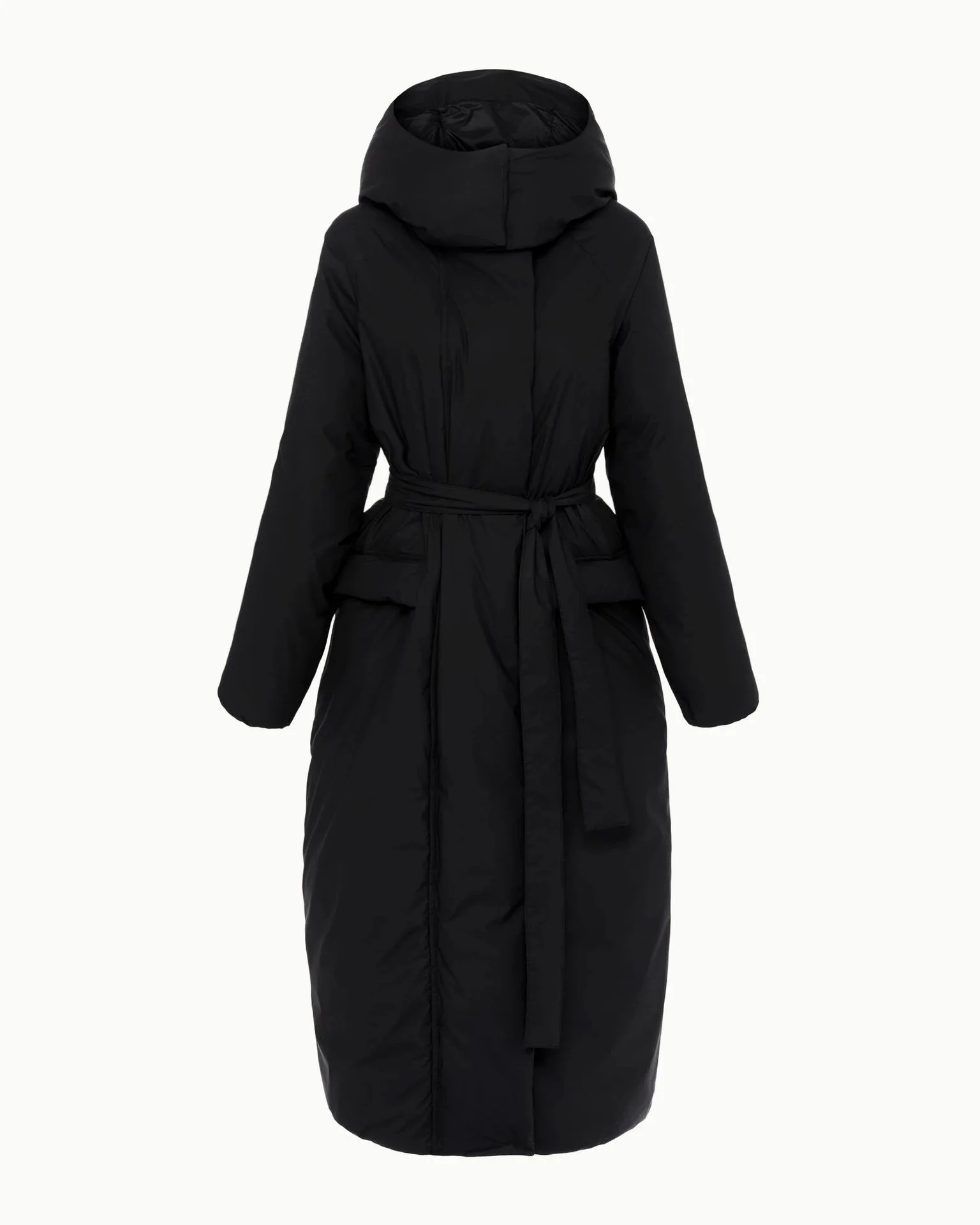 Hooded Belted Long Puffer Jackets