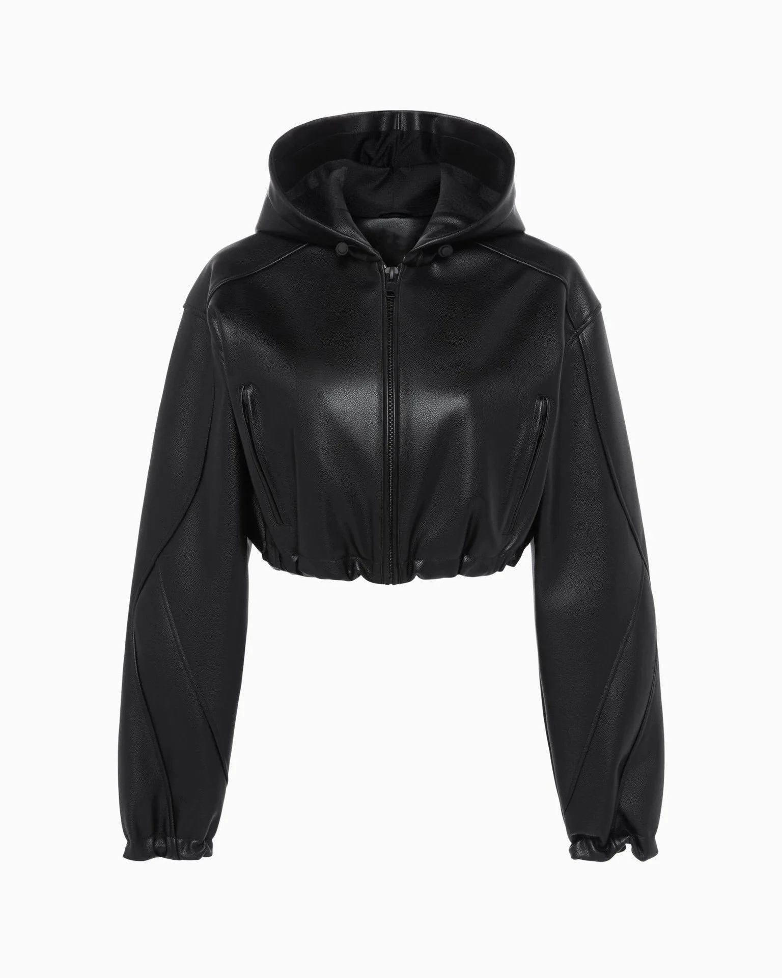 Faux Leather Cropped Hooded Jackets