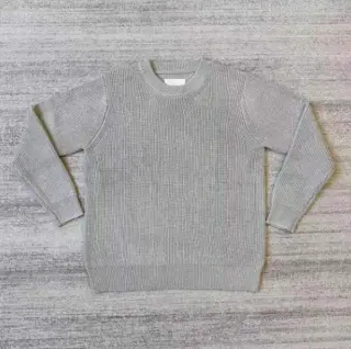 Grey Waffle-Knit Crewneck Sweater