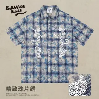 SAVAGE BASE / TRAVEL ISLAND Tie-Dye Plaid Short-Sleeve Shirt