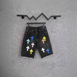 Chrome Hearts-Style Colorful Cross Denim Shorts