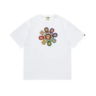 BAPE colorful monkey circle white T-Shirt