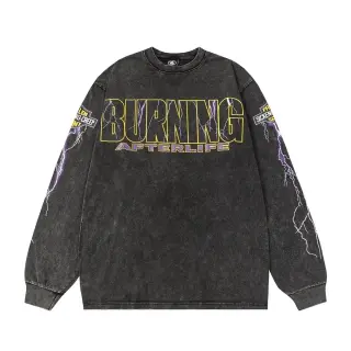 Burning Graphic Washed Long-Sleeve T-Shirt